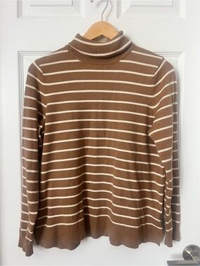 Style & Co. Brown and Cream Striped Turtleneck Sweater